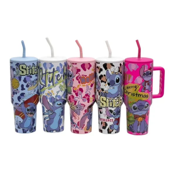 تامبلر استیچ طرح پلنگی 1200ml با نی فلزی