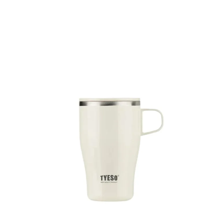 ماگ قهوه استیل دوجداره TYESO درب دار 400ml کرم
