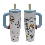 تامبلر نی دار ضد نشت طرح Snoopy دسته دار 40oz سفید