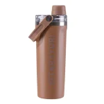بطری آب ورزشی استیل 800ML دسته دار نمای رو به رو رنگ قهوه ای
