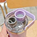 بطری آب ورزشی استیل 800ML دسته دار نمای سر
