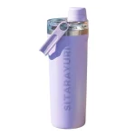 بطری آب ورزشی استیل 800ML دسته دار نمای رو به رو رنگ بنفش
