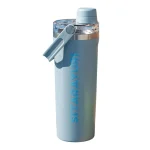 بطری آب ورزشی استیل 800ML دسته دار نمای رو به رو رنگ آبی