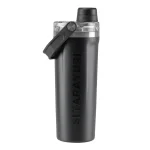 بطری آب ورزشی استیل 800ML دسته دار نمای رو به رو رنگ مشکی