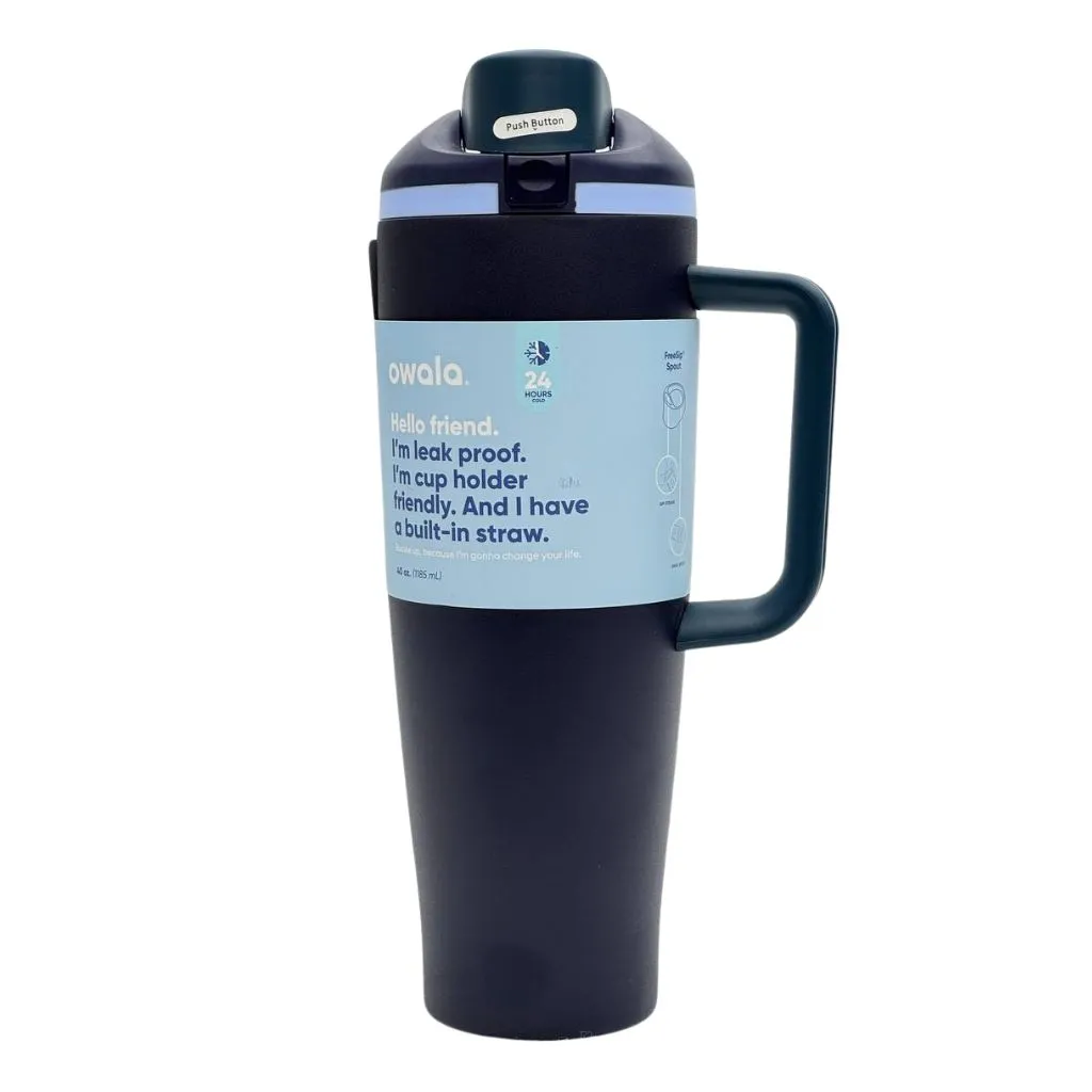 تامبلر قفل دار برند owala مدل نی دار رنگ سرمه ای