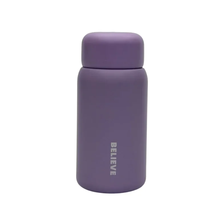 مینی فلاسک استیل BELIEVE 200ml نمای رو به رو رنگ یاسی