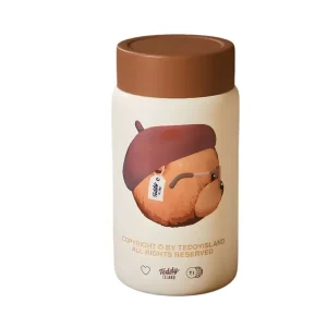 مینی فلاسک استیل Diyi طرح تدی گنجایش 280Ml نمای رو به رو رنگ قهوه ای