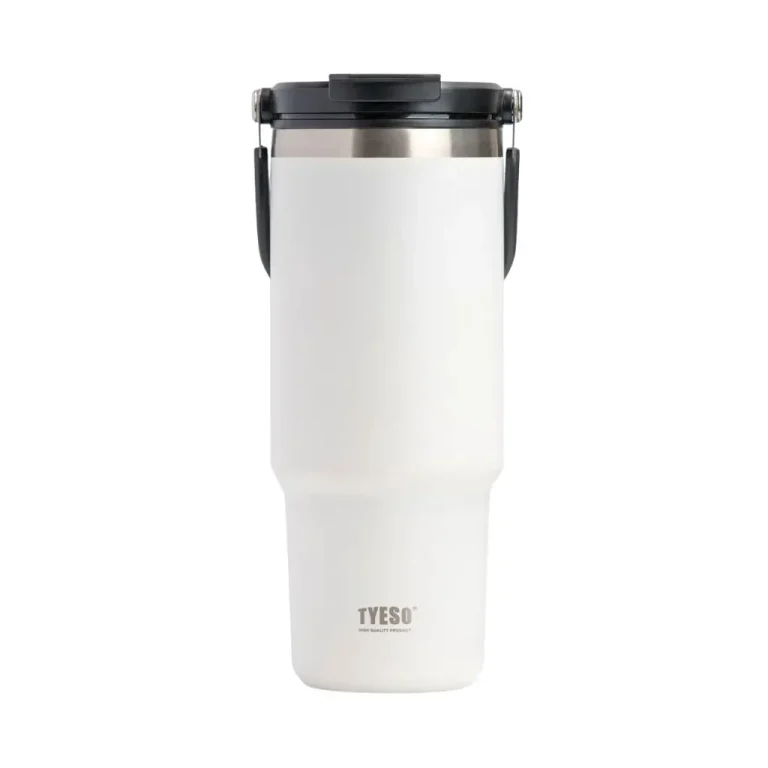 تراول ماگ استیل دو حالته تایسو 1200ML دسته دار نمای رو به رو رنگ سفید