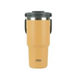 تراول ماگ استیل دو حالته تایسو 750ML دسته دار نمای رو به رو رنگ زرد