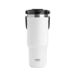 تراول ماگ استیل دو حالته تایسو 900ML دسته دار نمای رو به رو رنگ سفید
