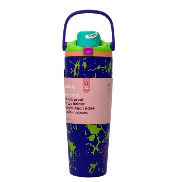 تراول ماگ قفل دار برند owala دسته دار رنگ آبی نفتی