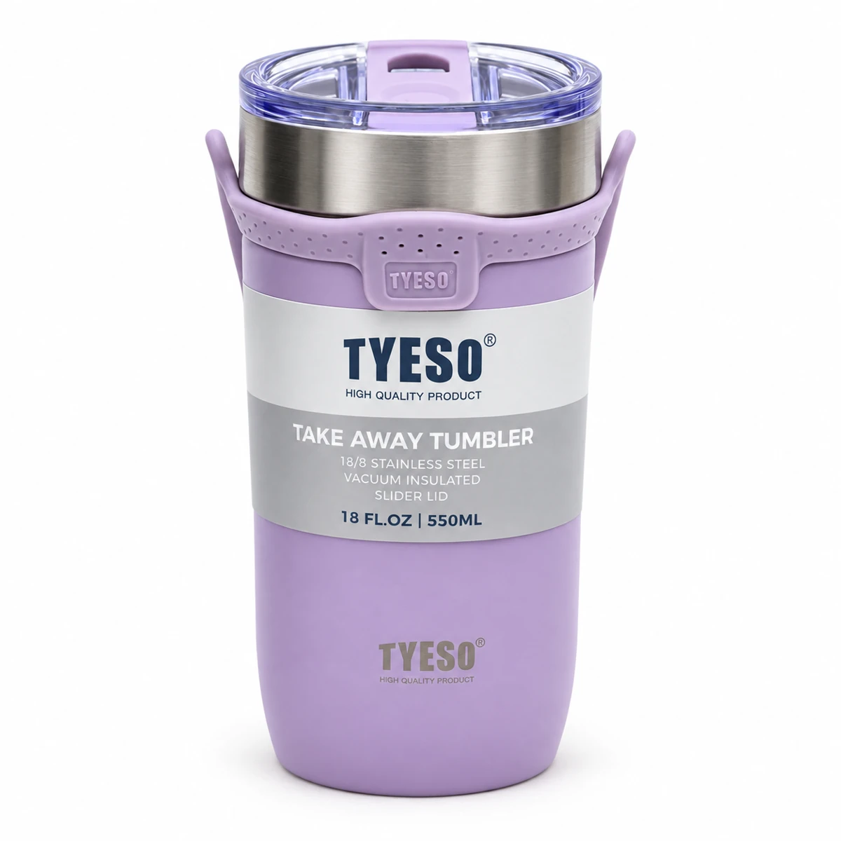 tyeso-tumbler-550ml-lilac-m549 لیوان استیل تایسو ۵۵۰ میلیلیتر یاسی با درپوش کشویی؛ نمای روبهرو