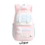 عکس کوله پشتی مدرسه دخترانه فانتزی با آویز خرس صورتی