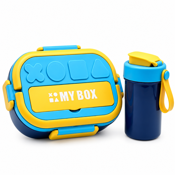 ظرف غذا همراه قمقمه مدل MY BOX مینیمال 1000ML نمای رو به رو رنگ سرمه ای