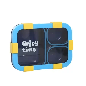 ظرف غذا مدل Enjoy Time سه محفظه ای 850Ml نمای رو به رو رنگ سرمه ای