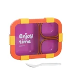 ظرف غذا مدل Enjoy Time سه محفظه ای 850Ml نمای رو به رو رنگ بنفش