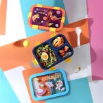 ظرف غذا مدرسه سه محفظه ای طرح کارتونی نمای دوم داخلی و درب
