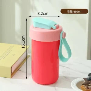 ظرف غذا همراه قمقمه مدل MY BOX مینیمال 1000ML نمای ابعاد قمقمه