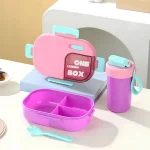 ظرف غذای One Box همراه قمقمه مدل چند محفظه ای 1000Ml نمای داخلی و قمقمه