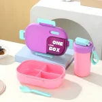 ظرف غذای One Box همراه قمقمه مدل چند محفظه ای 1000Ml نمای دوم داخلی و قمقمه