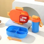 ظرف غذای کودک چند قسمتی همراه قمقمه مدل One Box نمای چهارم داخلی و قمقمه