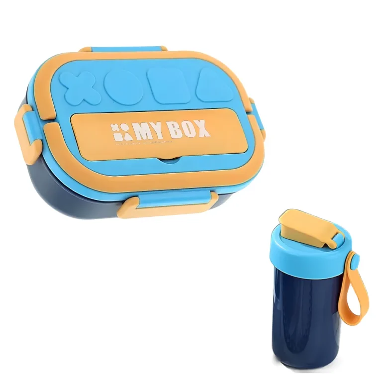 ظرف غذا همراه قمقمه مدل MY BOX مینیمال 1000ML نمای رو به رو رنگ سرمه ای