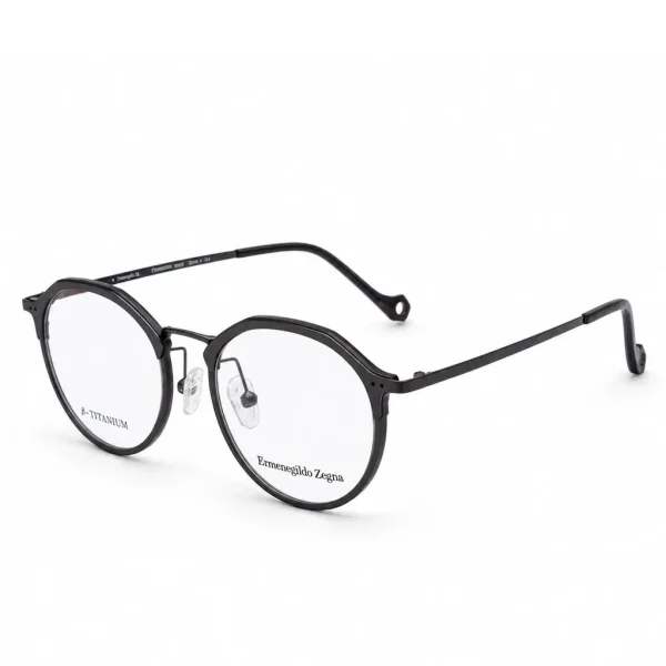 فریم عینک طبی گرد Zegna مشکی نمای سه رخ