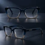 عینک طبی زنانه بربری مدل فریم گربه ای نمای رو به رو و جانبی طرح شش