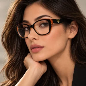 فریم عینک طبی Prada مدلPR26ZS رنگ مشکی قهوه ای نمای روی صورت